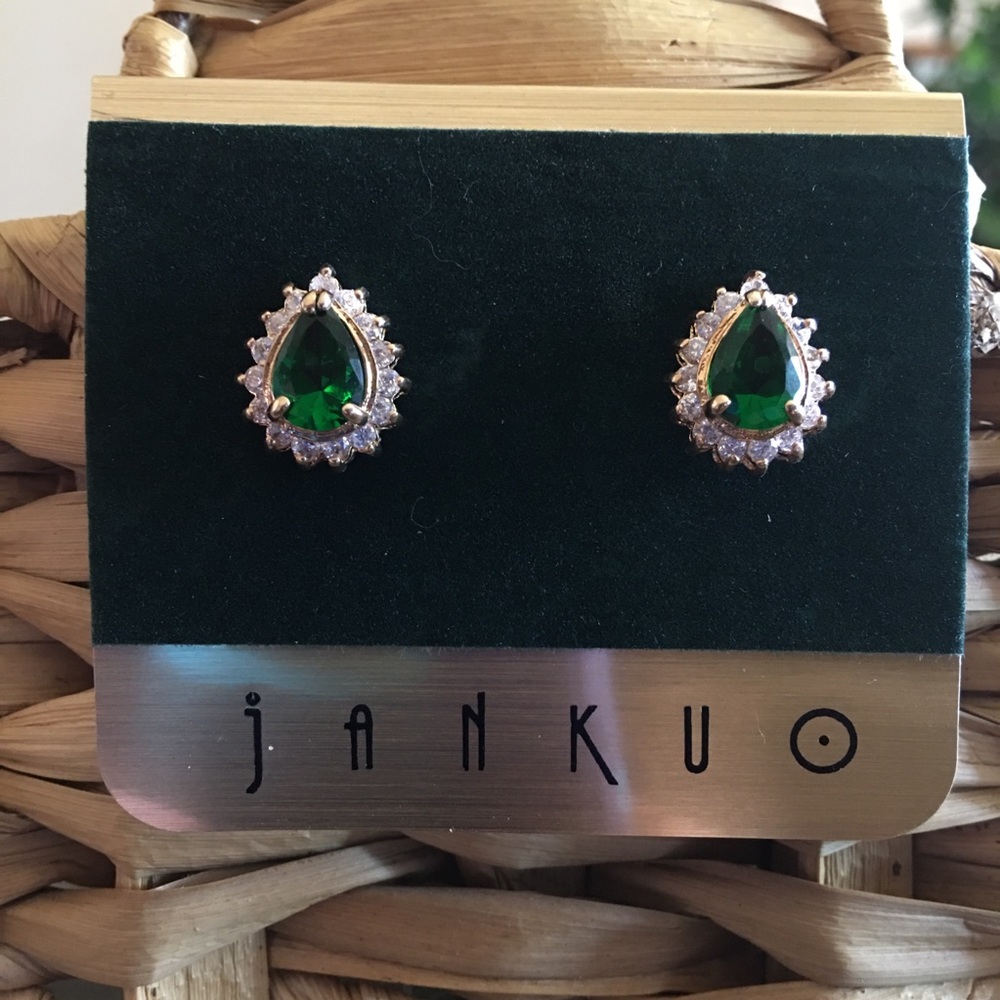 Janku simulated emerald with clear cz earrings